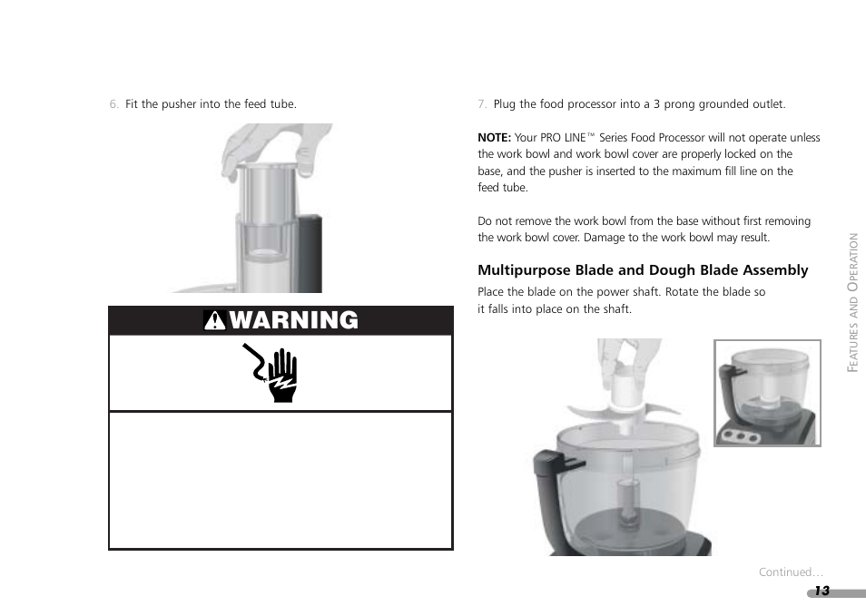 Warning | KITCHENAID KPFP850 User Manual | Page 15 / 99