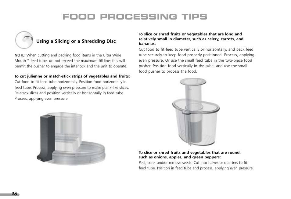 Food processing tips | KITCHENAID KPFP850 User Manual | Page 28 / 99