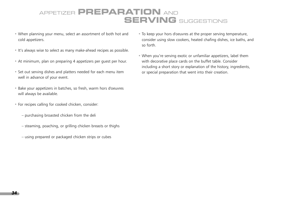 Preparation, Serving | KITCHENAID KPFP850 User Manual | Page 36 / 99