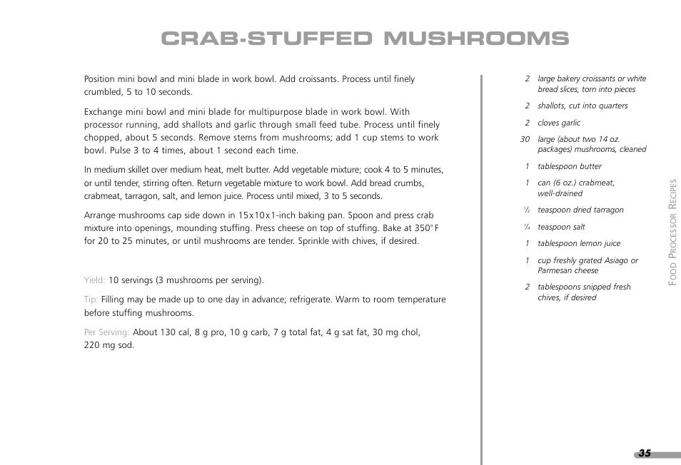 Crab-stuffed mushrooms | KITCHENAID KPFP850 User Manual | Page 37 / 99