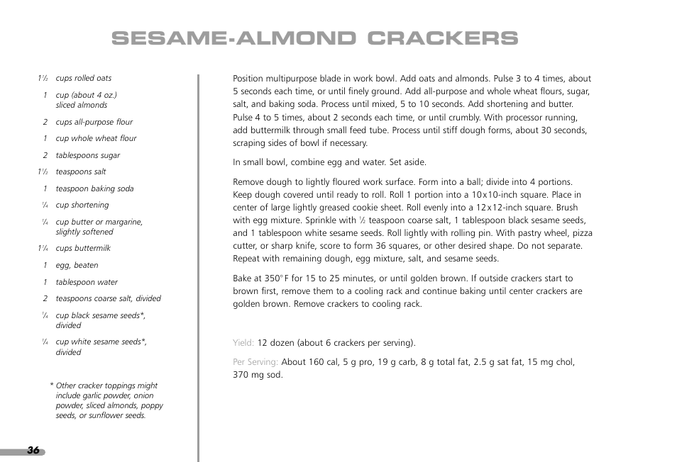 Sesame-almond crackers | KITCHENAID KPFP850 User Manual | Page 38 / 99