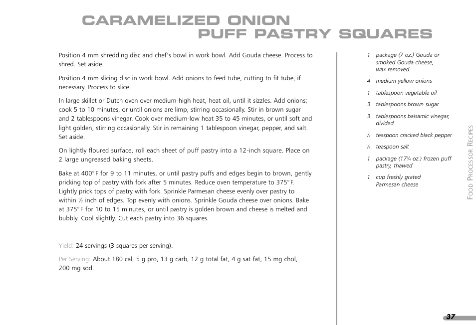 Caramelized onion puff pastry squares | KITCHENAID KPFP850 User Manual | Page 39 / 99