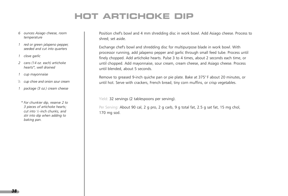 Hot artichoke dip | KITCHENAID KPFP850 User Manual | Page 40 / 99