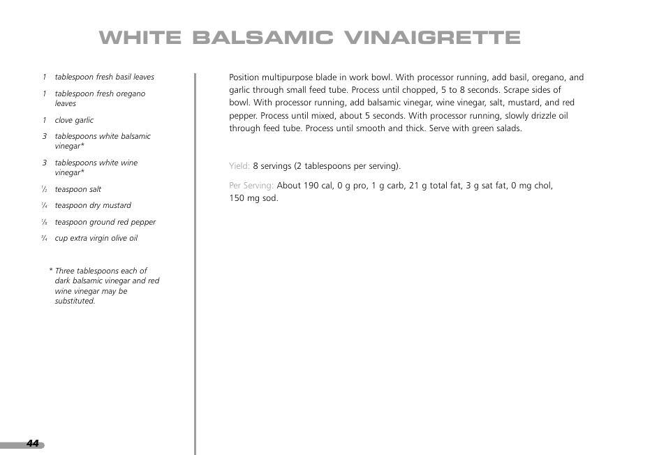 White balsamic vinaigrette | KITCHENAID KPFP850 User Manual | Page 46 / 99
