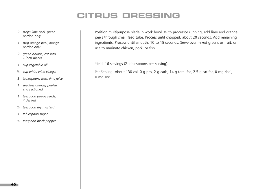 Citrus dressing | KITCHENAID KPFP850 User Manual | Page 48 / 99