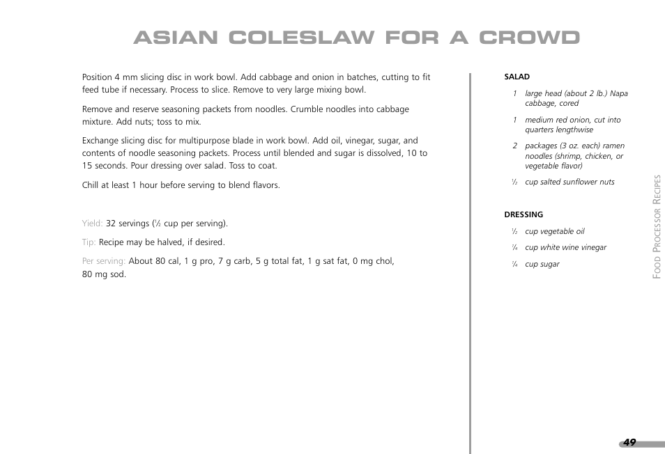 Asian coleslaw for a crowd | KITCHENAID KPFP850 User Manual | Page 51 / 99