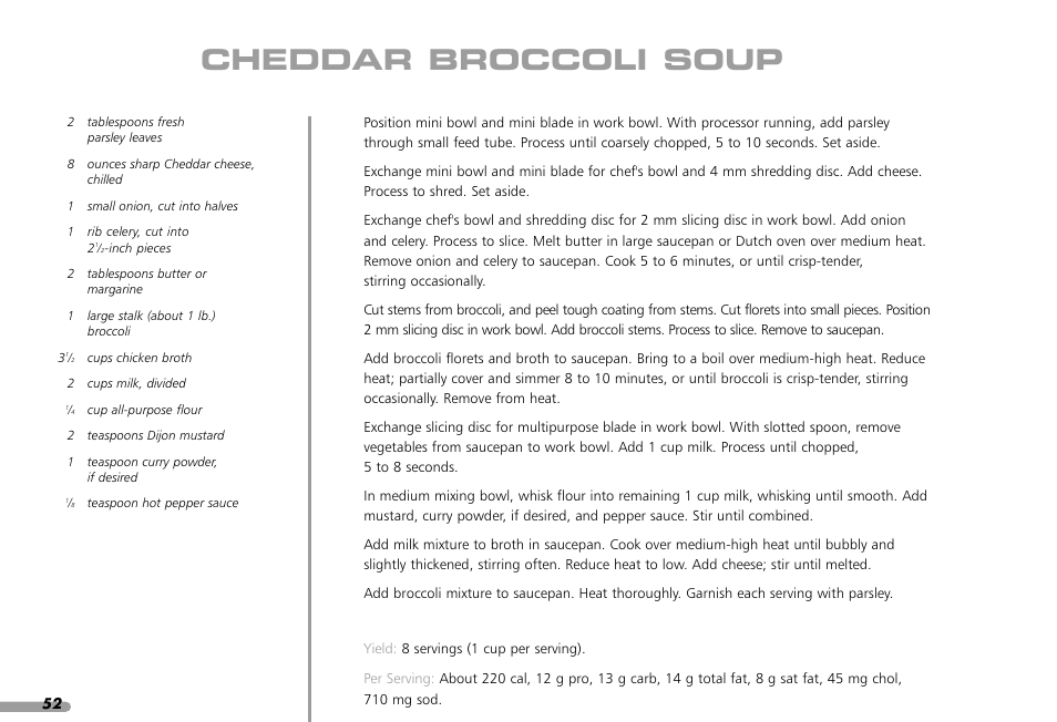 Cheddar broccoli soup | KITCHENAID KPFP850 User Manual | Page 54 / 99