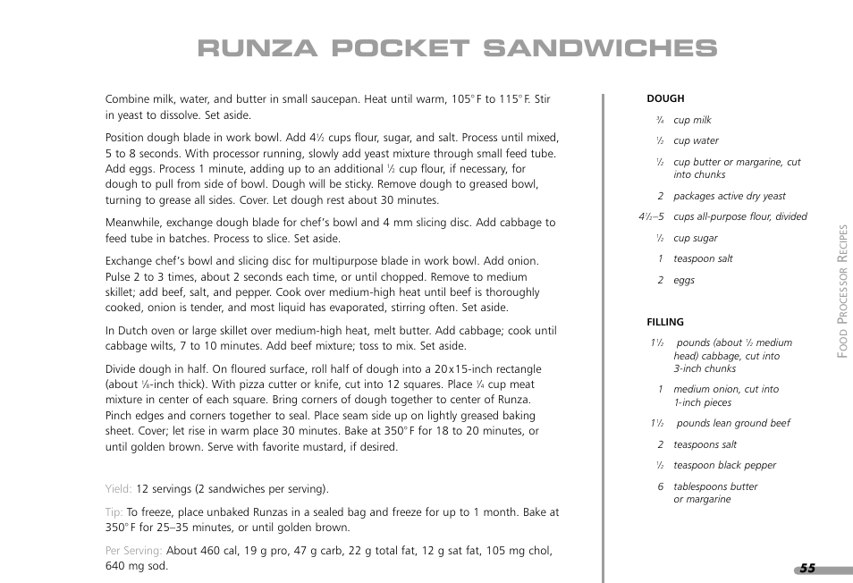 Runza pocket sandwiches | KITCHENAID KPFP850 User Manual | Page 57 / 99