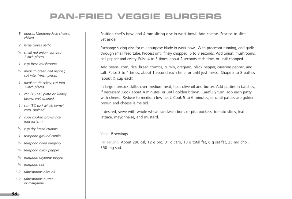 Pan-fried veggie burgers | KITCHENAID KPFP850 User Manual | Page 58 / 99