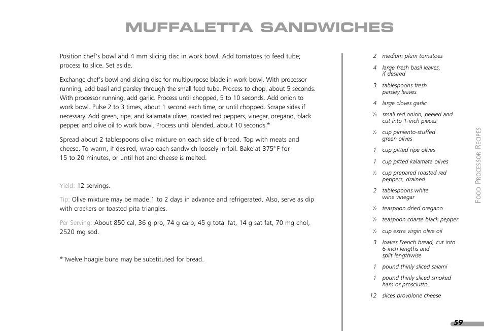 Muffaletta sandwiches | KITCHENAID KPFP850 User Manual | Page 61 / 99