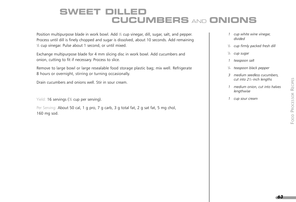 Sweet dilled cucumbers, Onions | KITCHENAID KPFP850 User Manual | Page 65 / 99