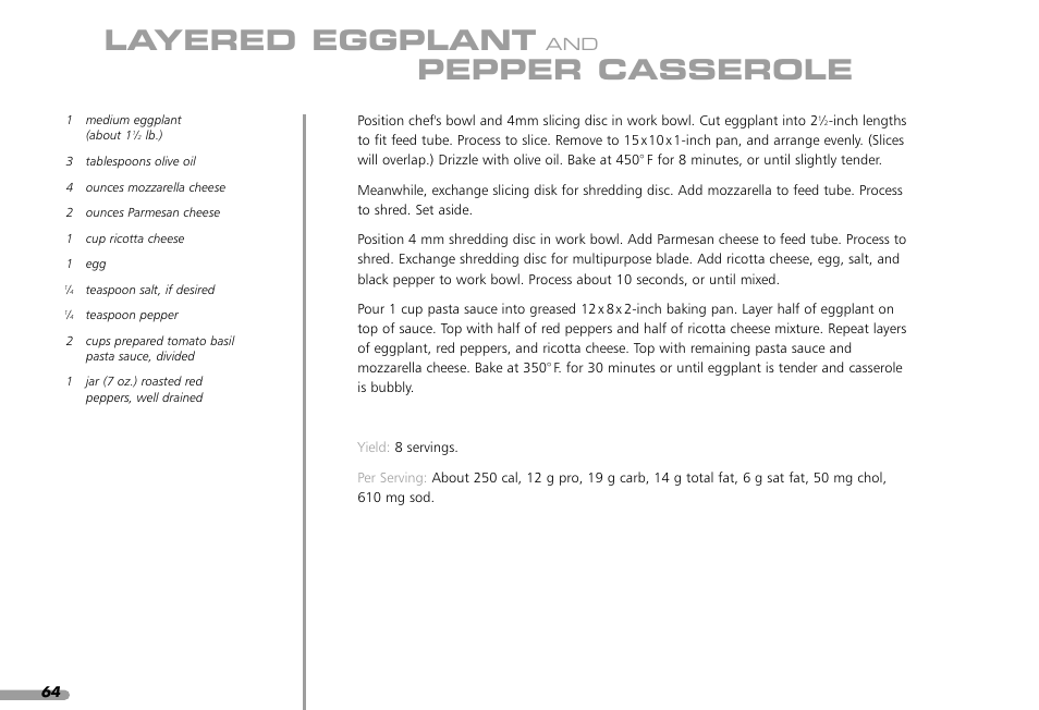 Layered eggplant, Pepper casserole | KITCHENAID KPFP850 User Manual | Page 66 / 99