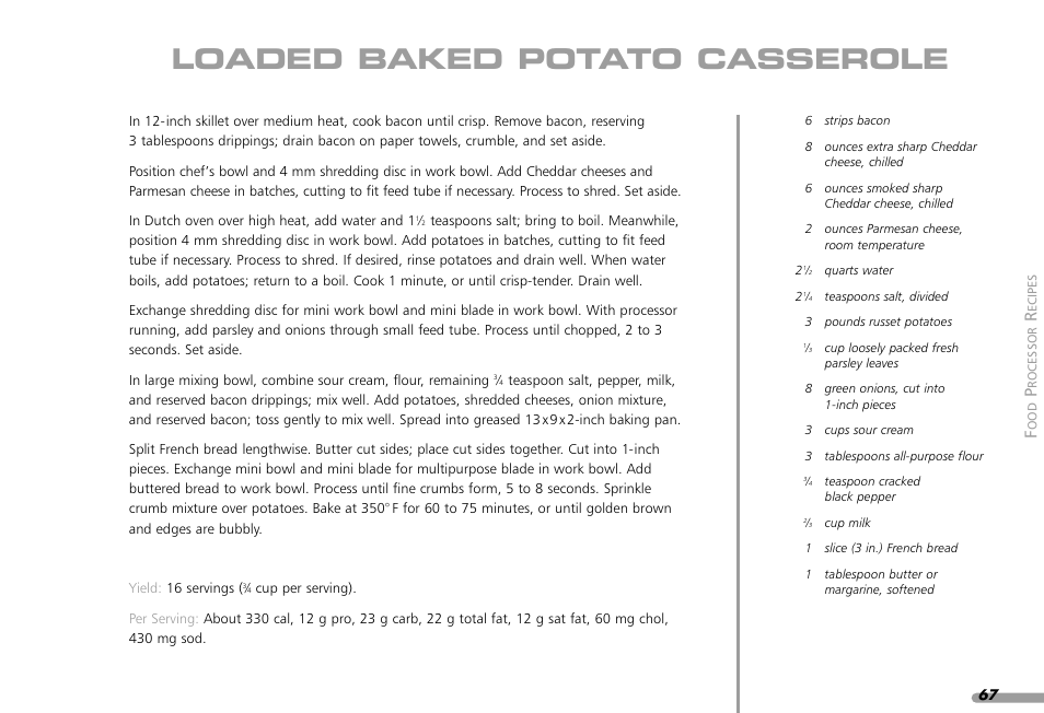 Loaded baked potato casserole | KITCHENAID KPFP850 User Manual | Page 69 / 99