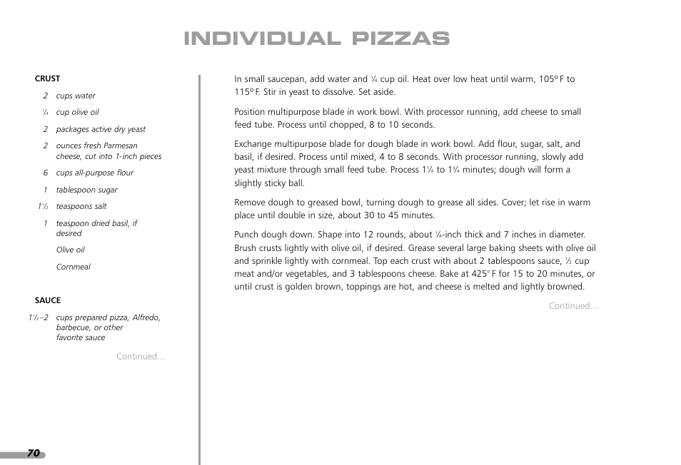 Individual pizzas | KITCHENAID KPFP850 User Manual | Page 72 / 99