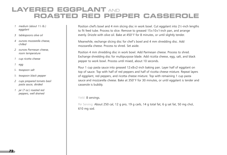 Layered eggplant, Roasted red pepper casserole | KITCHENAID KPFP850 User Manual | Page 74 / 99