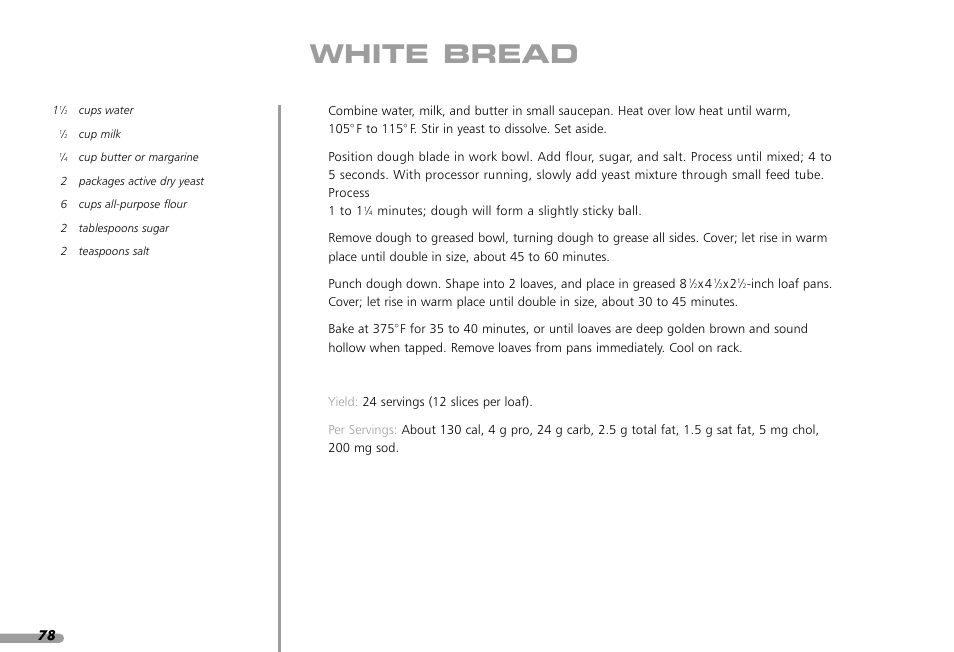 White bread | KITCHENAID KPFP850 User Manual | Page 80 / 99