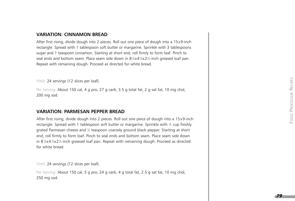 Variation: cinnamon bread, Variation: parmesan pepper bread | KITCHENAID KPFP850 User Manual | Page 81 / 99