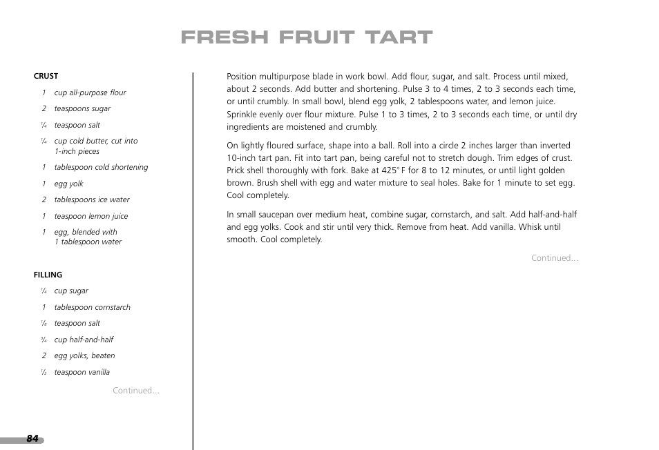 Fresh fruit tart | KITCHENAID KPFP850 User Manual | Page 86 / 99