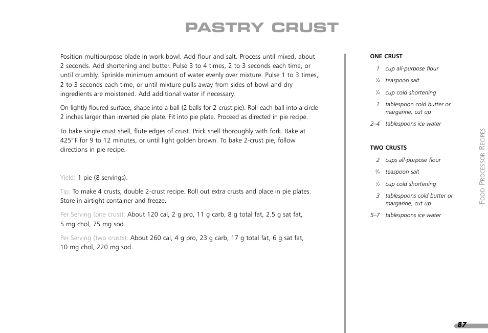 Pastry crust | KITCHENAID KPFP850 User Manual | Page 89 / 99