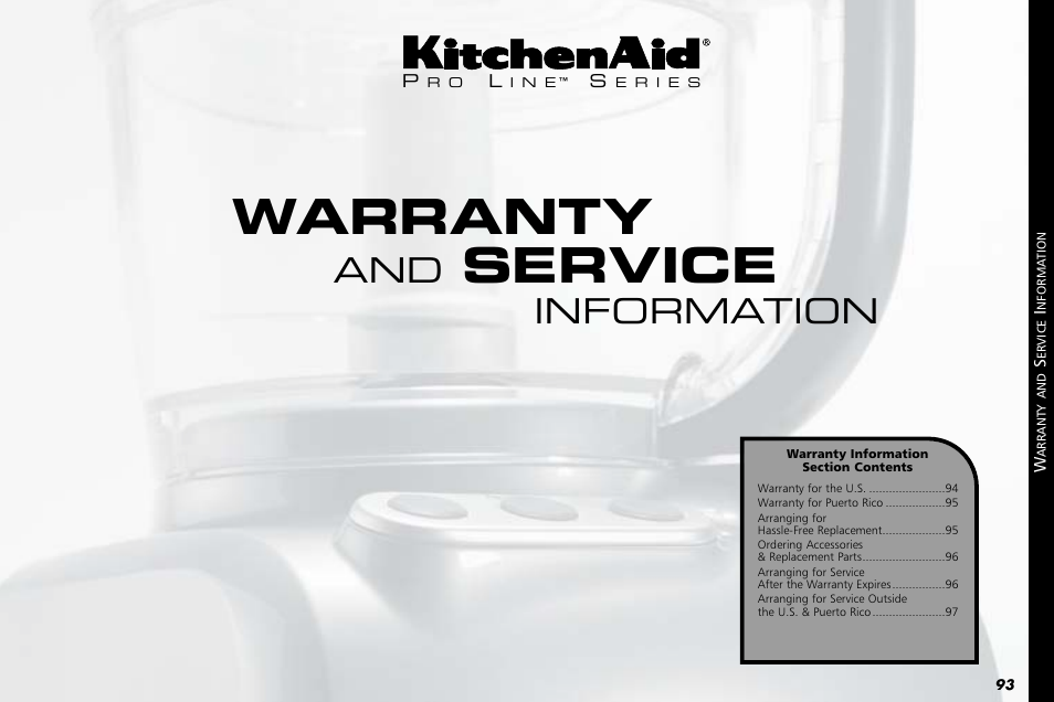 Warranty, Service, Information | KITCHENAID KPFP850 User Manual | Page 95 / 99