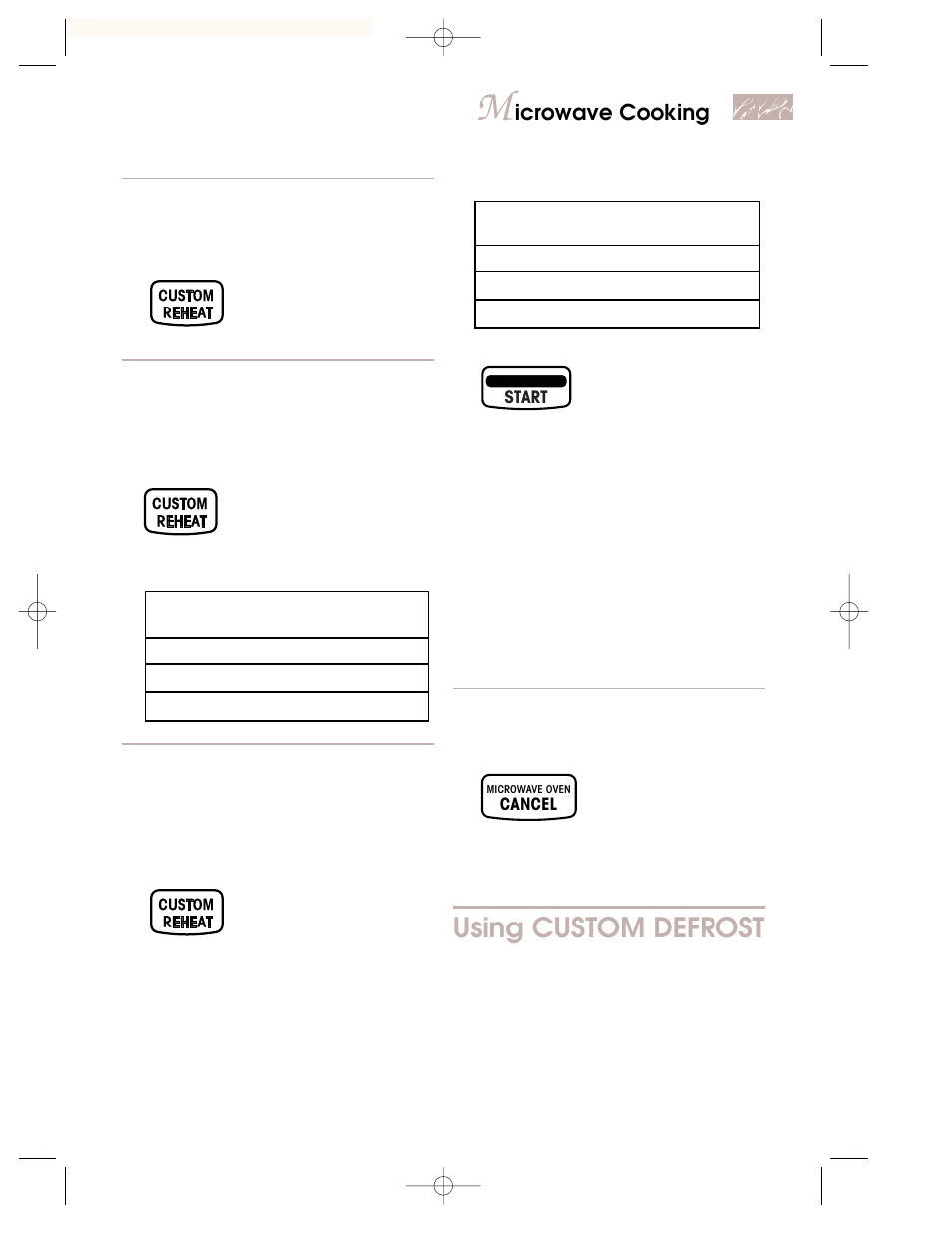 Using custom defrost, Icrowave cooking | KITCHENAID KEMI301G User Manual | Page 19 / 56