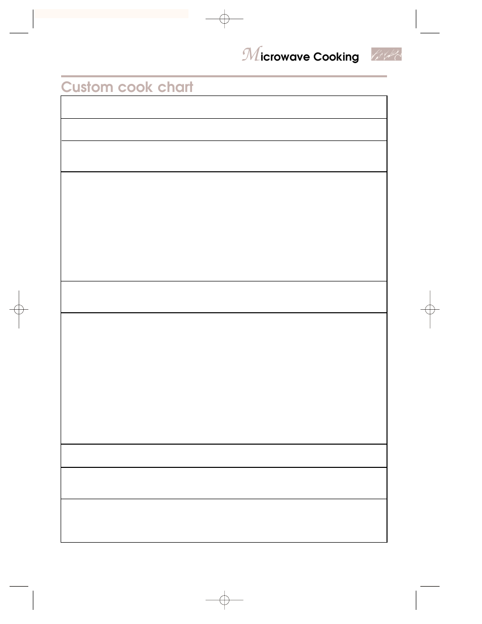 Custom cook chart, Icrowave cooking | KITCHENAID KEMI301G User Manual | Page 23 / 56