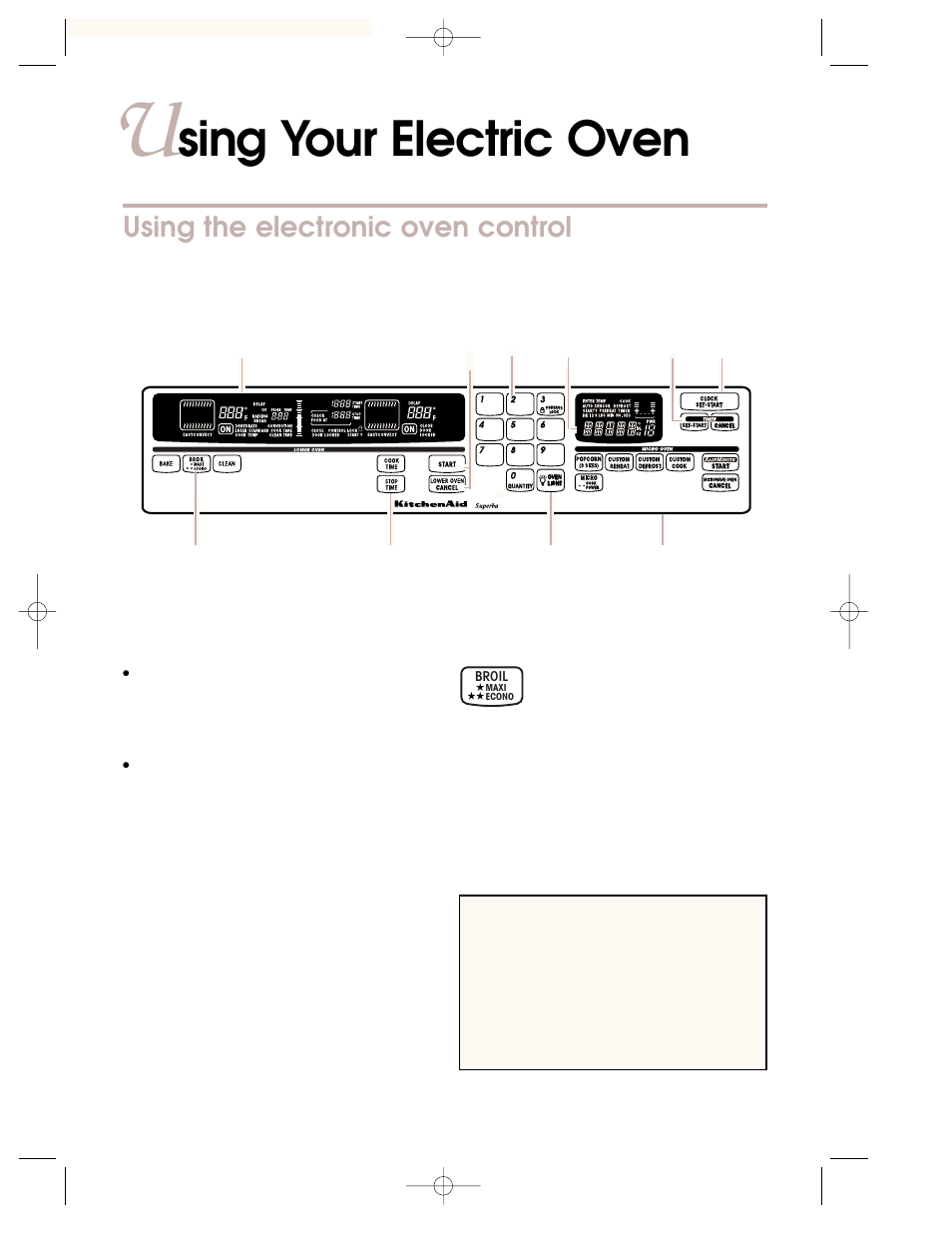 U sing your electric oven, Using the electronic oven control, Sing your electric oven | KITCHENAID KEMI301G User Manual | Page 35 / 56