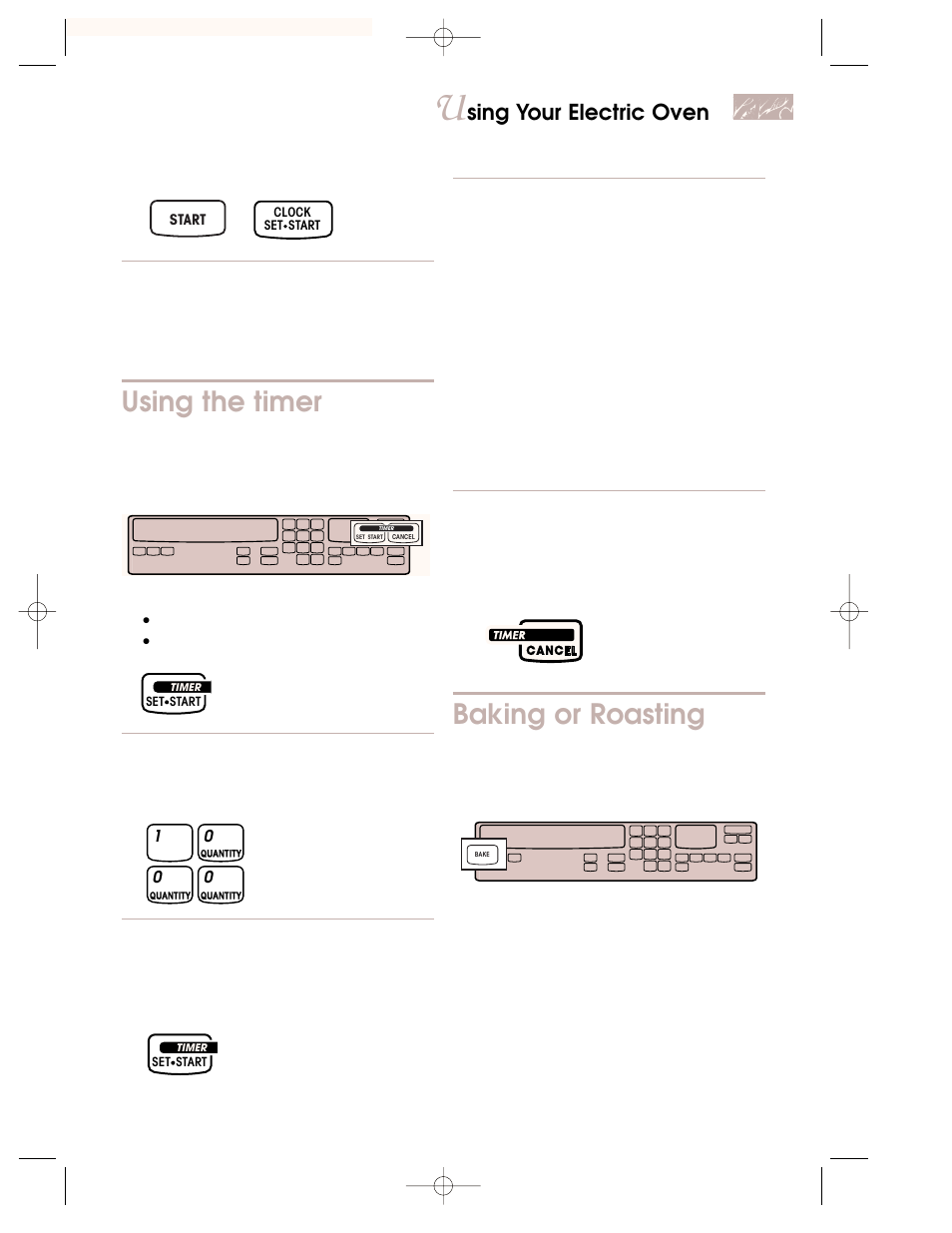 Using the timer, Baking or roasting, Sing your electric oven | KITCHENAID KEMI301G User Manual | Page 39 / 56