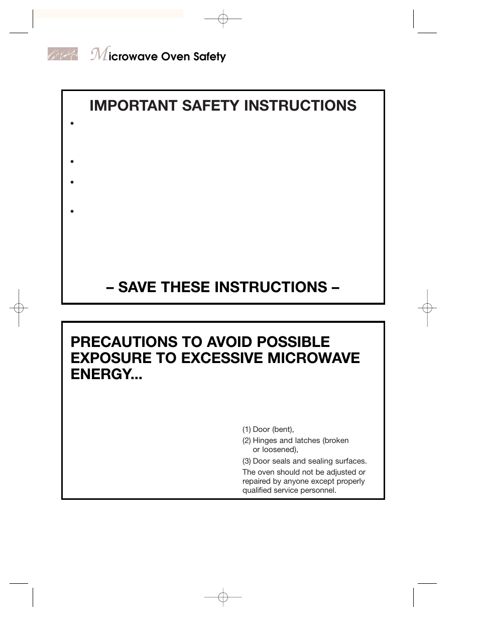 Save these instructions, Important safety instructions, Icrowave oven safety | KITCHENAID KEMI301G User Manual | Page 4 / 56