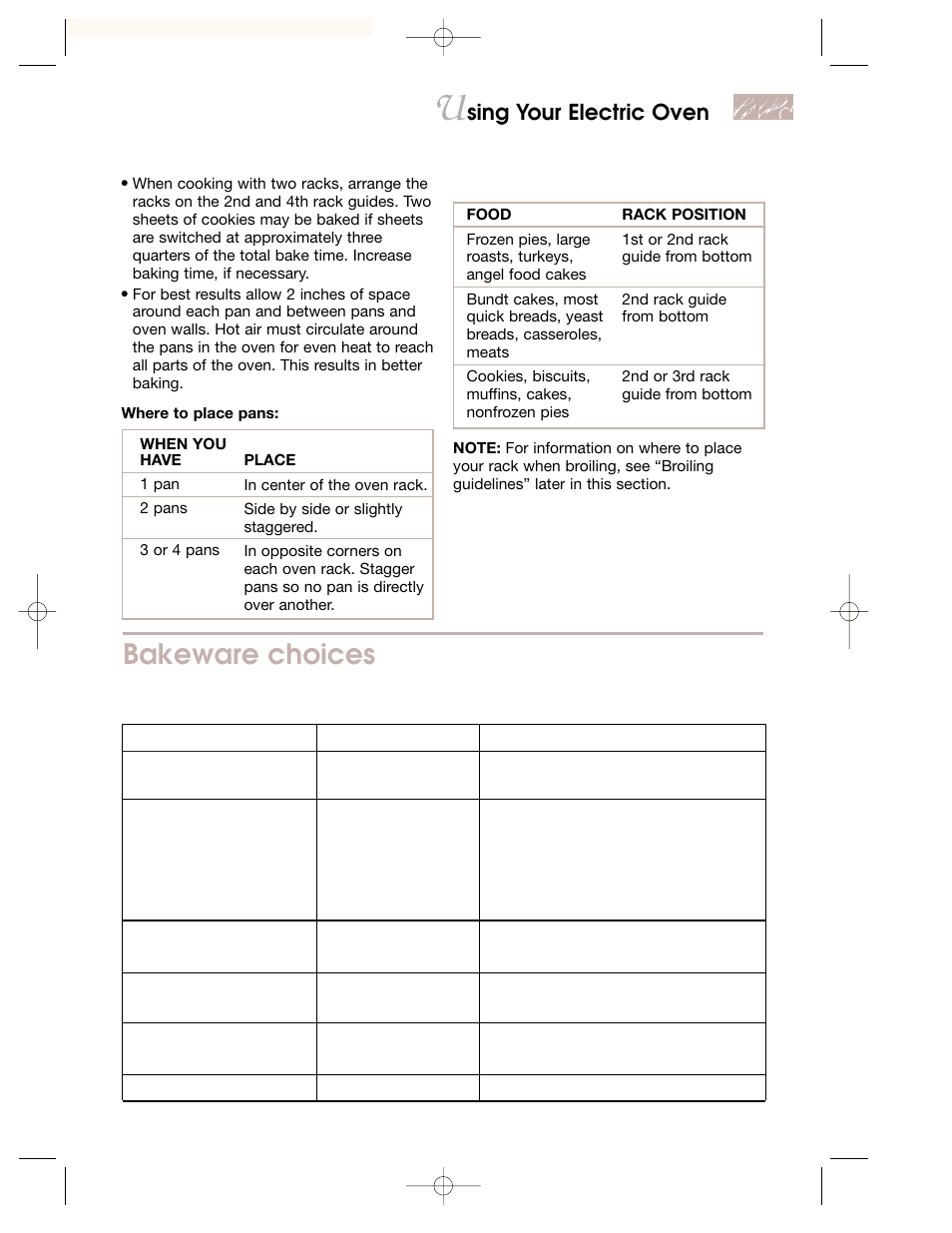Bakeware choices, Sing your electric oven | KITCHENAID KEMI301G User Manual | Page 41 / 56