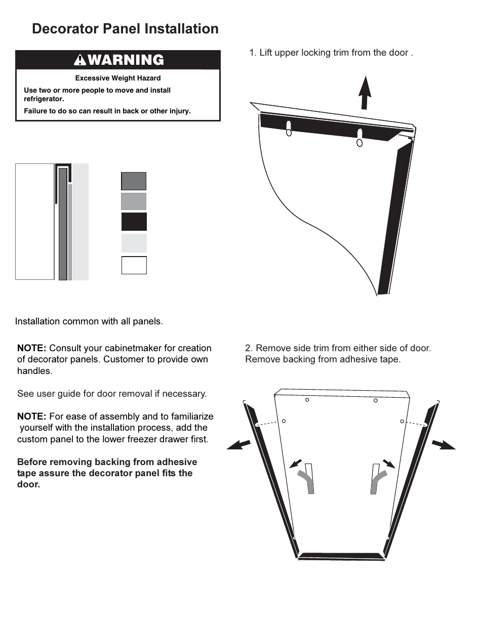 Warning, Decorator panel installation | KITCHENAID 12884405 User Manual | Page 2 / 10
