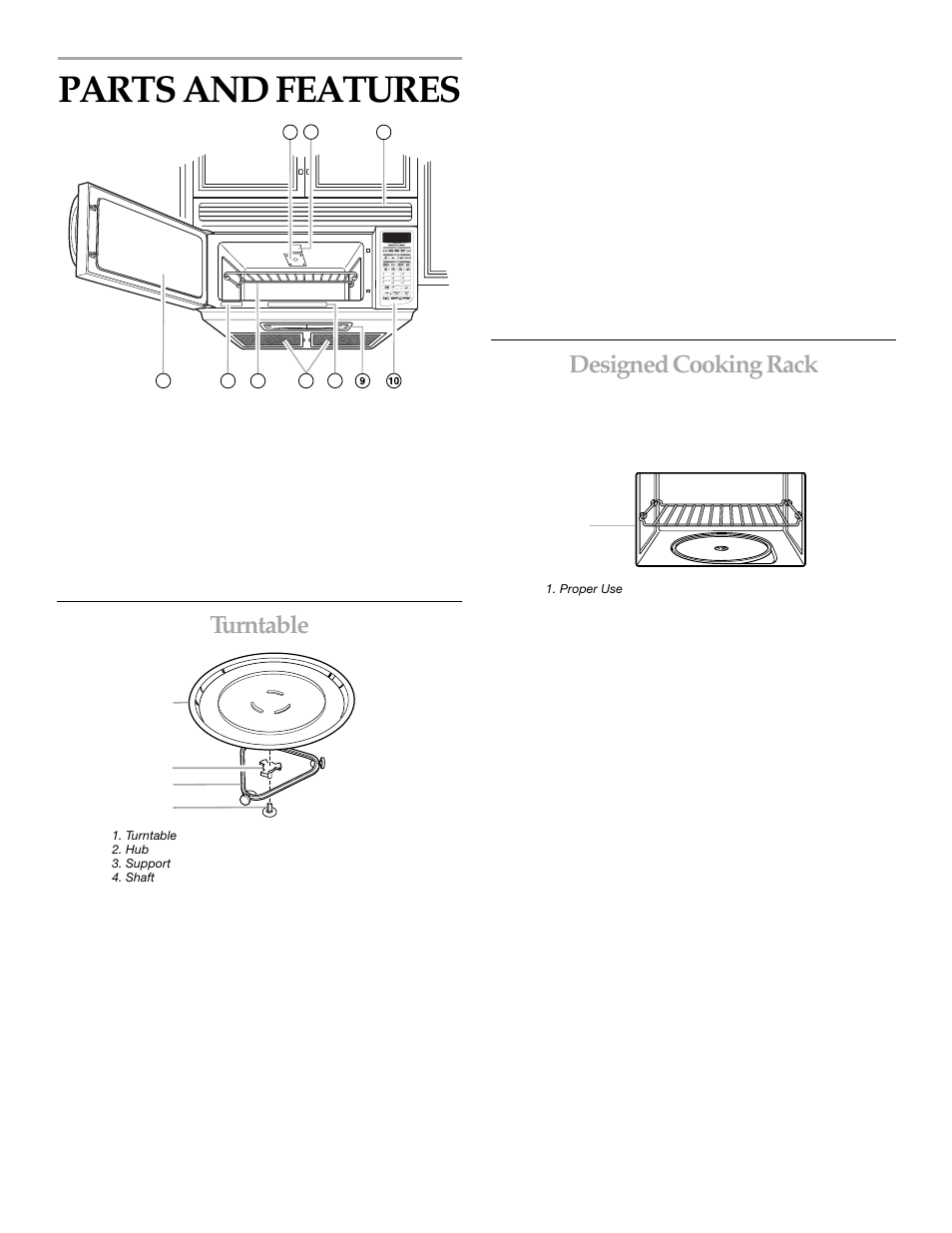 Parts and features, Turntable, Designed cooking rack | KITCHENAID KHMS145KSS User Manual | Page 6 / 20