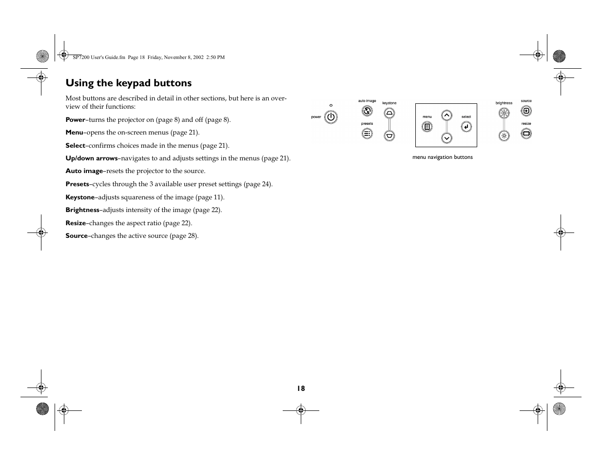 Using the keypad buttons | King Kutter SCREENPLAY 7200 User Manual | Page 19 / 45