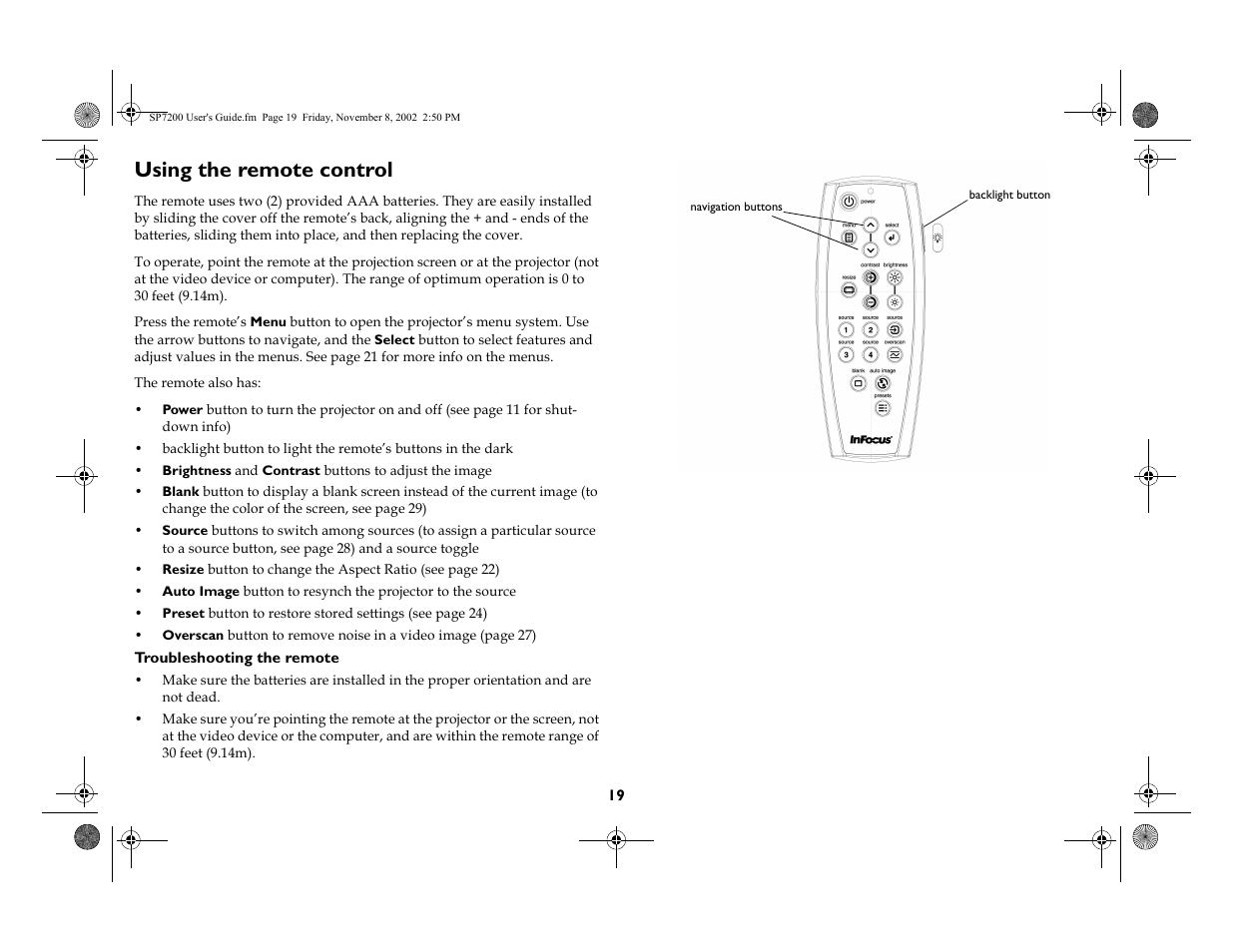 Using the remote control | King Kutter SCREENPLAY 7200 User Manual | Page 20 / 45