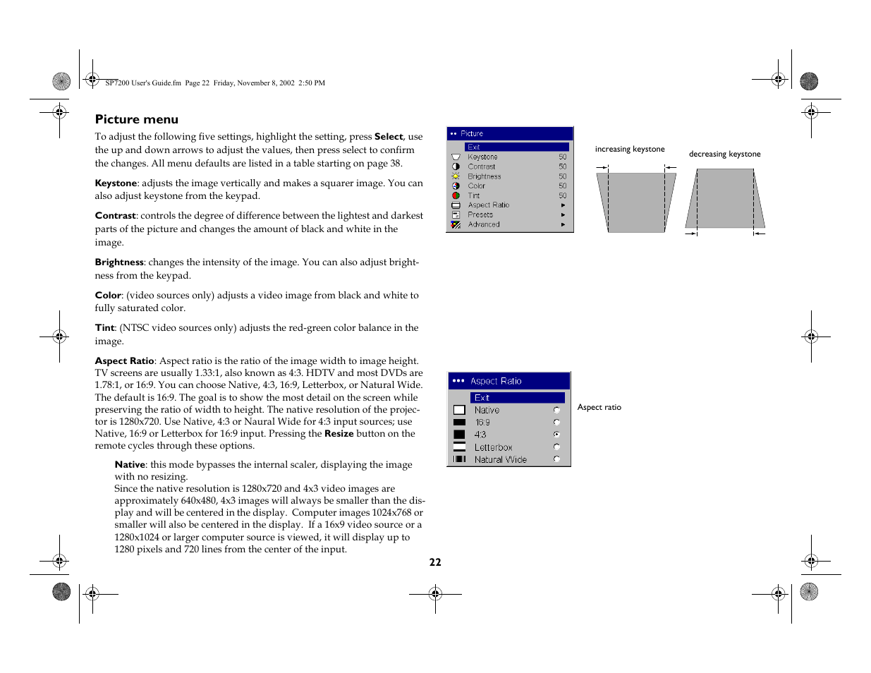 Picture menu, Sdjh, Hh sdjh | King Kutter SCREENPLAY 7200 User Manual | Page 23 / 45
