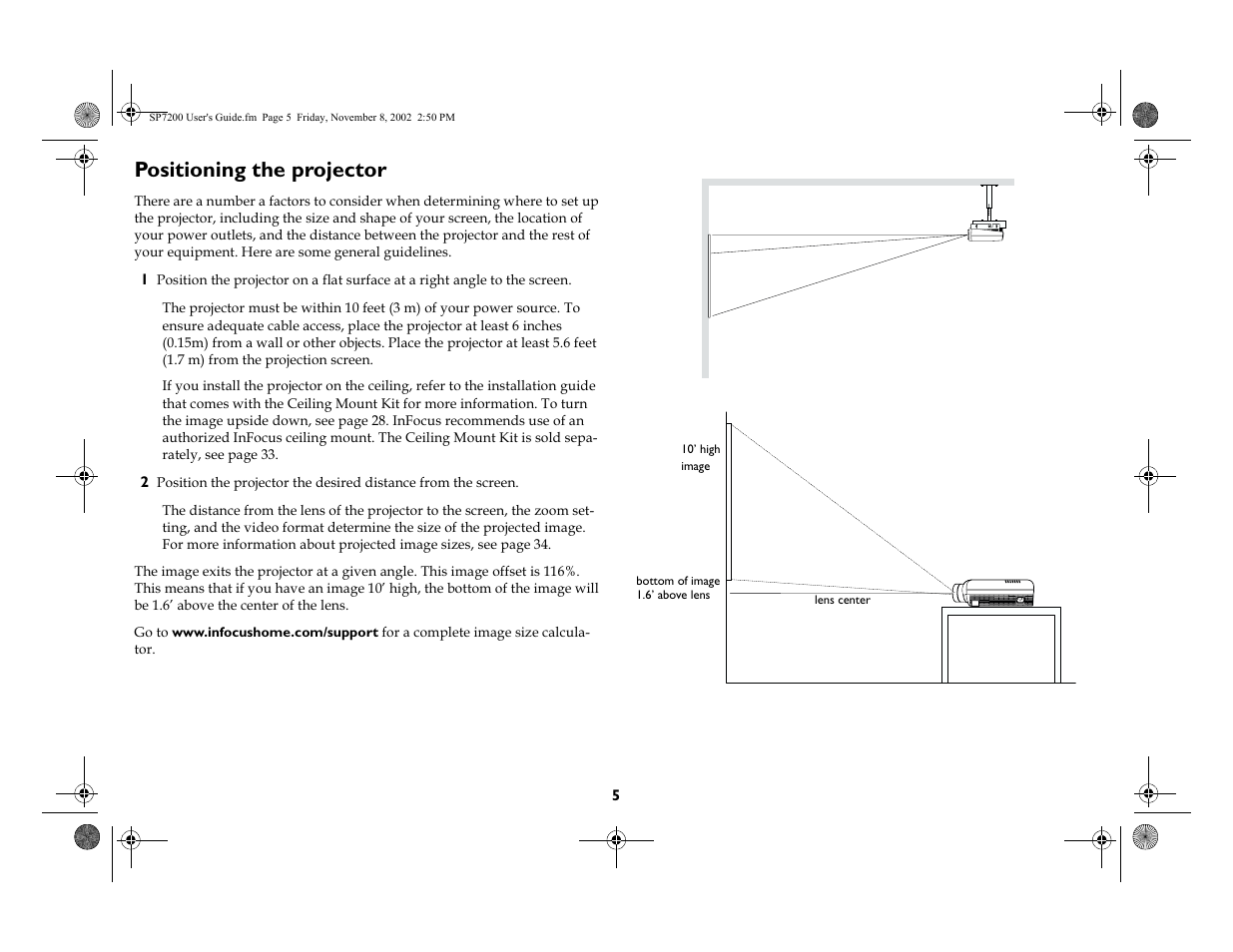 Positioning the projector | King Kutter SCREENPLAY 7200 User Manual | Page 6 / 45