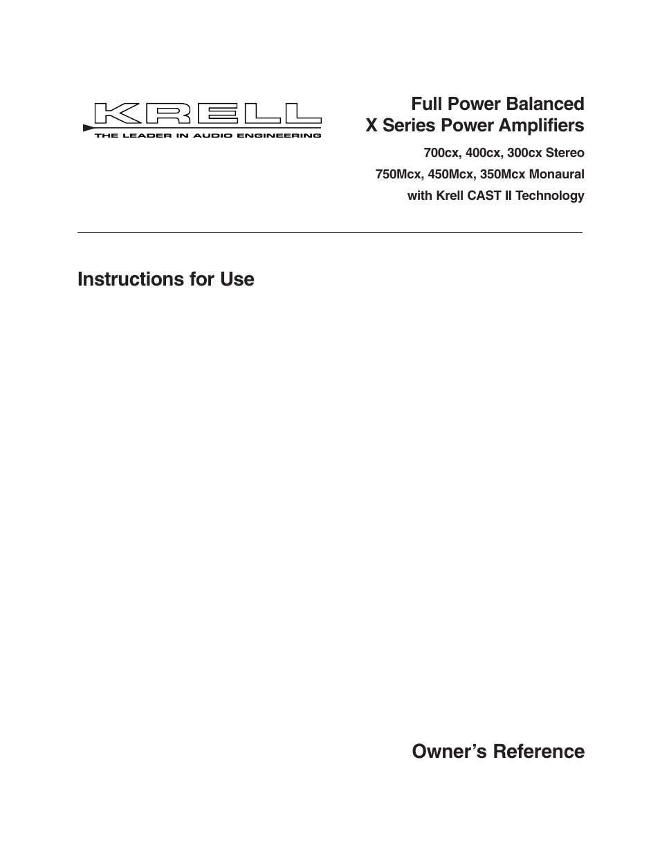 Krell Industries 350Mcx User Manual | 28 pages