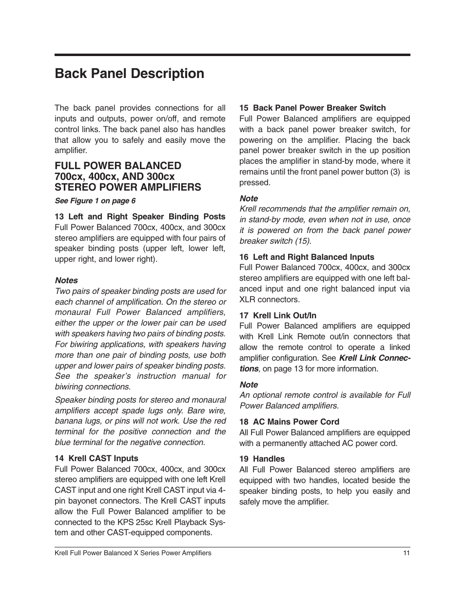 Back panel description | Krell Industries 350Mcx User Manual | Page 15 / 28
