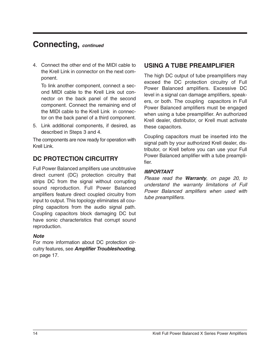 Connecting | Krell Industries 350Mcx User Manual | Page 18 / 28