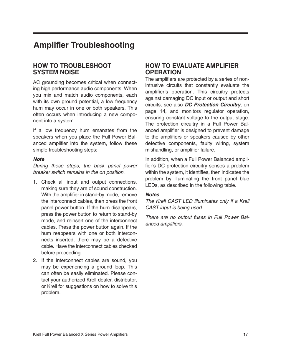 Amplifier troubleshooting | Krell Industries 350Mcx User Manual | Page 21 / 28