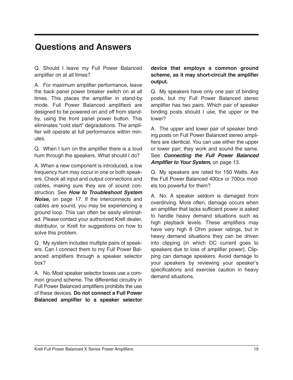 Questions and answers | Krell Industries 350Mcx User Manual | Page 23 / 28