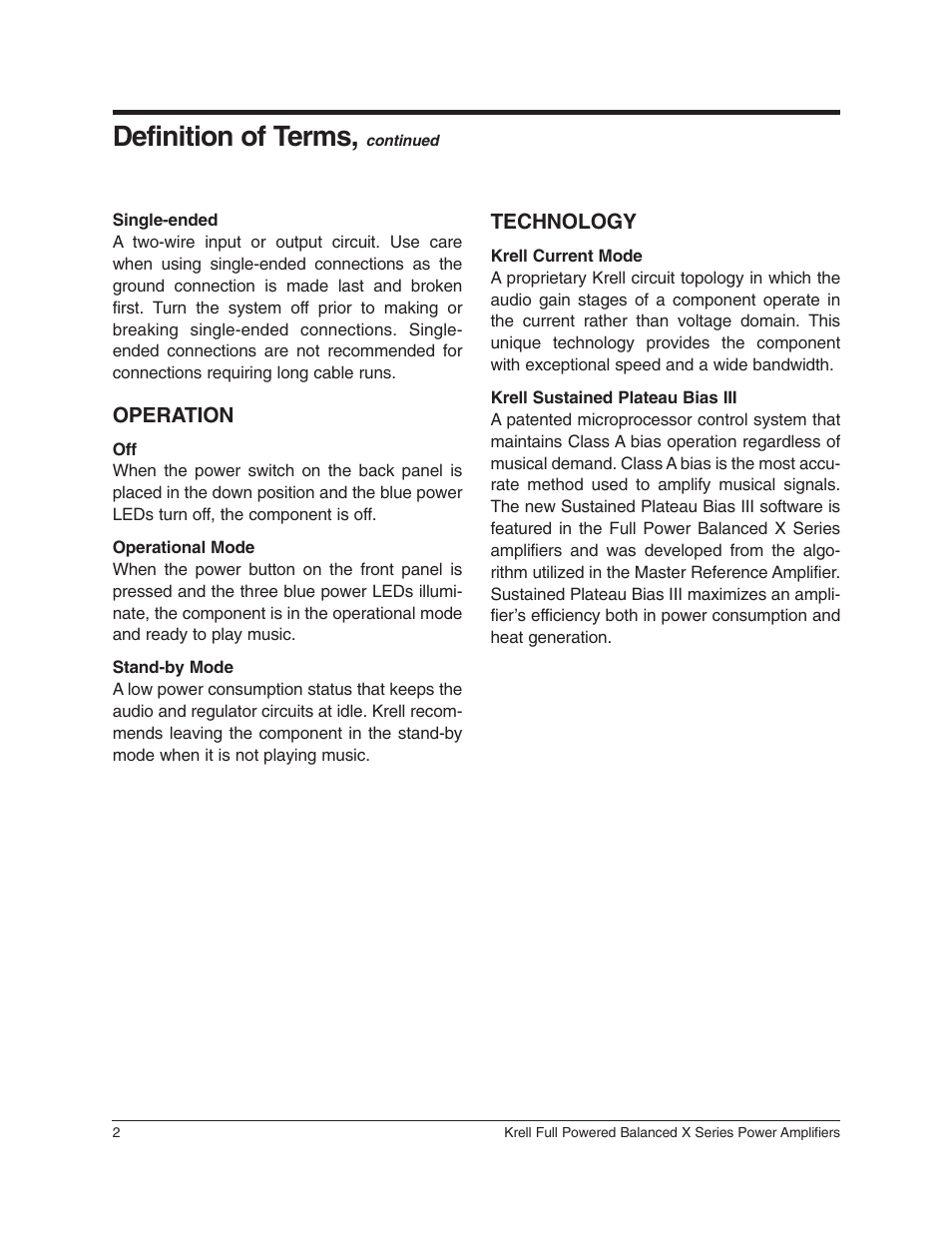Definition of terms | Krell Industries 350Mcx User Manual | Page 6 / 28