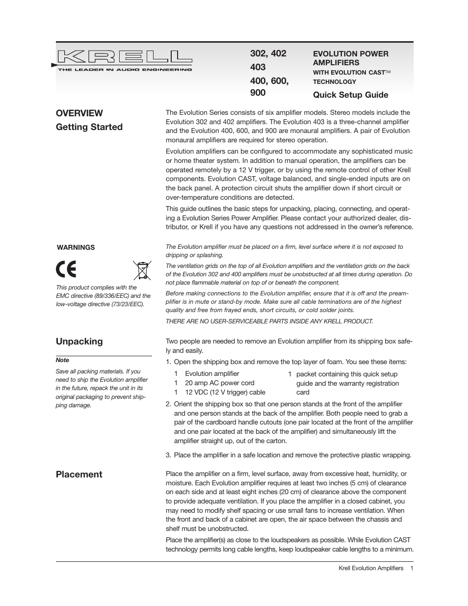 Krell Industries 400 User Manual | 4 pages