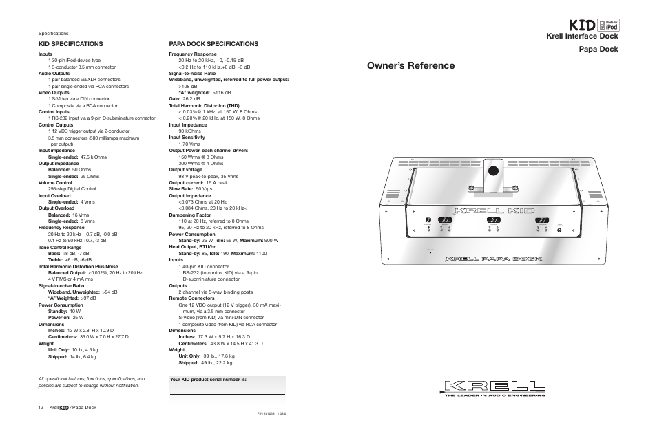Krell Industries MP3 Docking Station User Manual | 6 pages