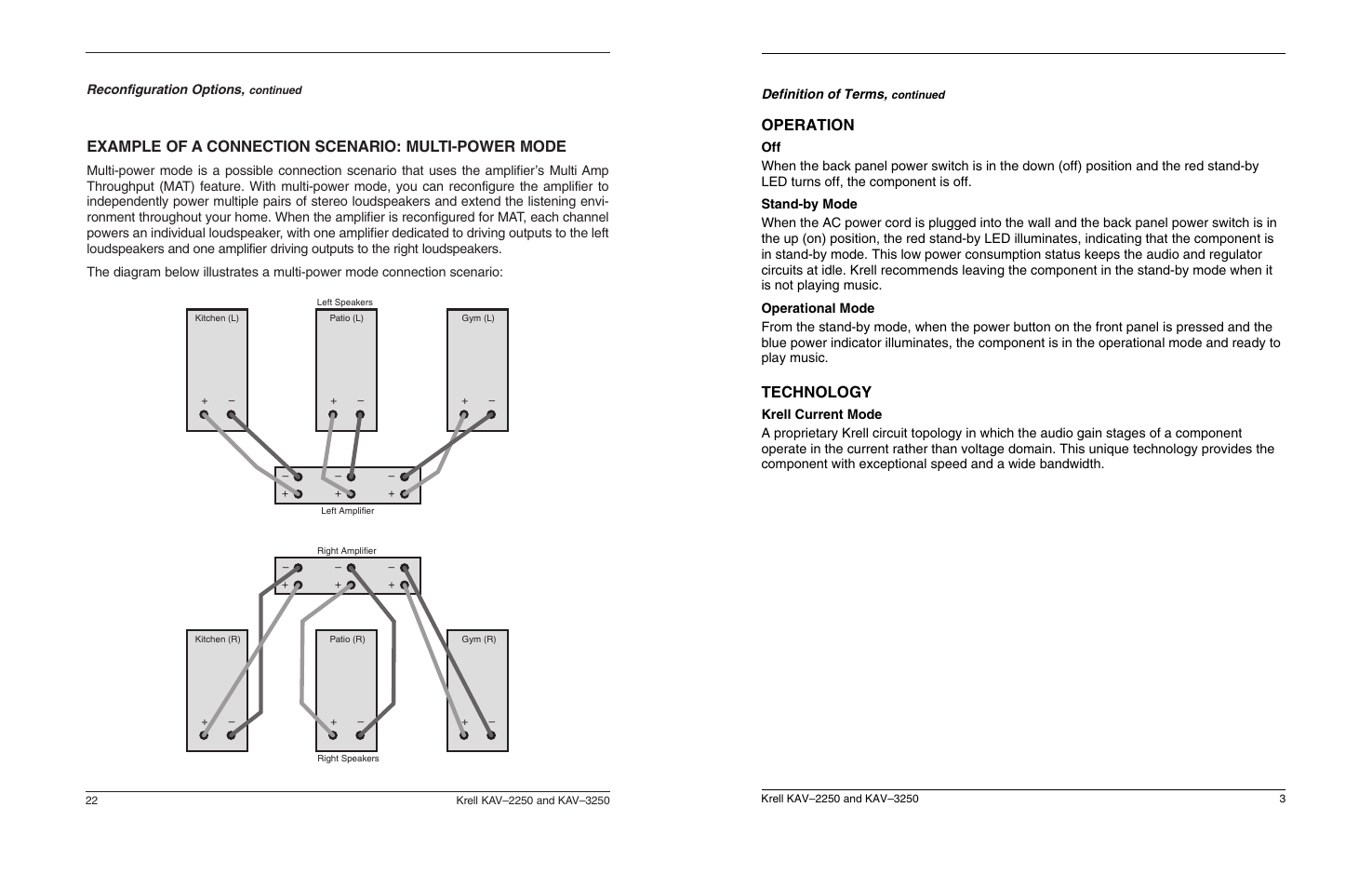Example of a connection scenario: multi-power mode, Operation, Technology | Krell Industries KAV 3250 User Manual | Page 7 / 32