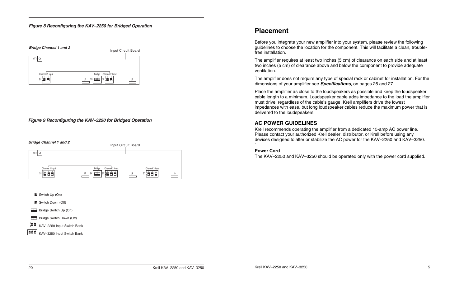 Placement, Ac power guidelines, Input circuit board | Krell Industries KAV 3250 User Manual | Page 9 / 32