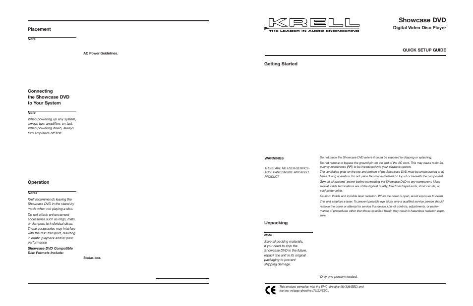 Krell Industries Showcase DVD User Manual | 2 pages