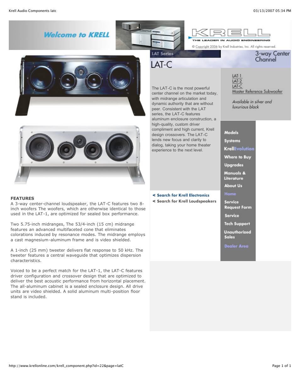 Krell Industries LAT-C User Manual | 1 page