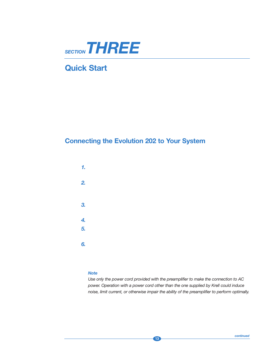Section three: quick start, Connecting the evolution 202, Three | Quick start, Connecting the evolution 202 to your system | Krell Industries 202 User Manual | Page 13 / 48