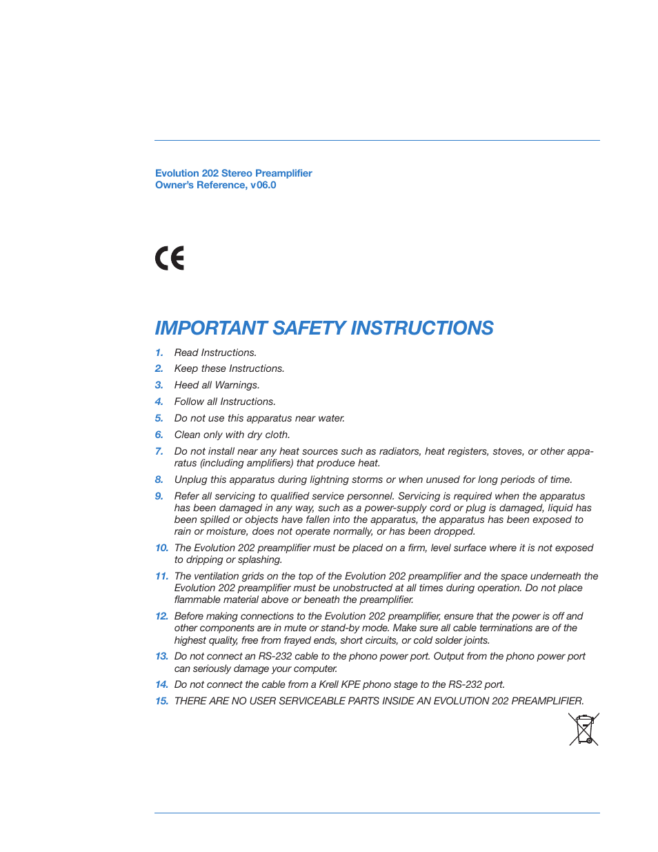 Safety instructions, Important safety instructions | Krell Industries 202 User Manual | Page 2 / 48